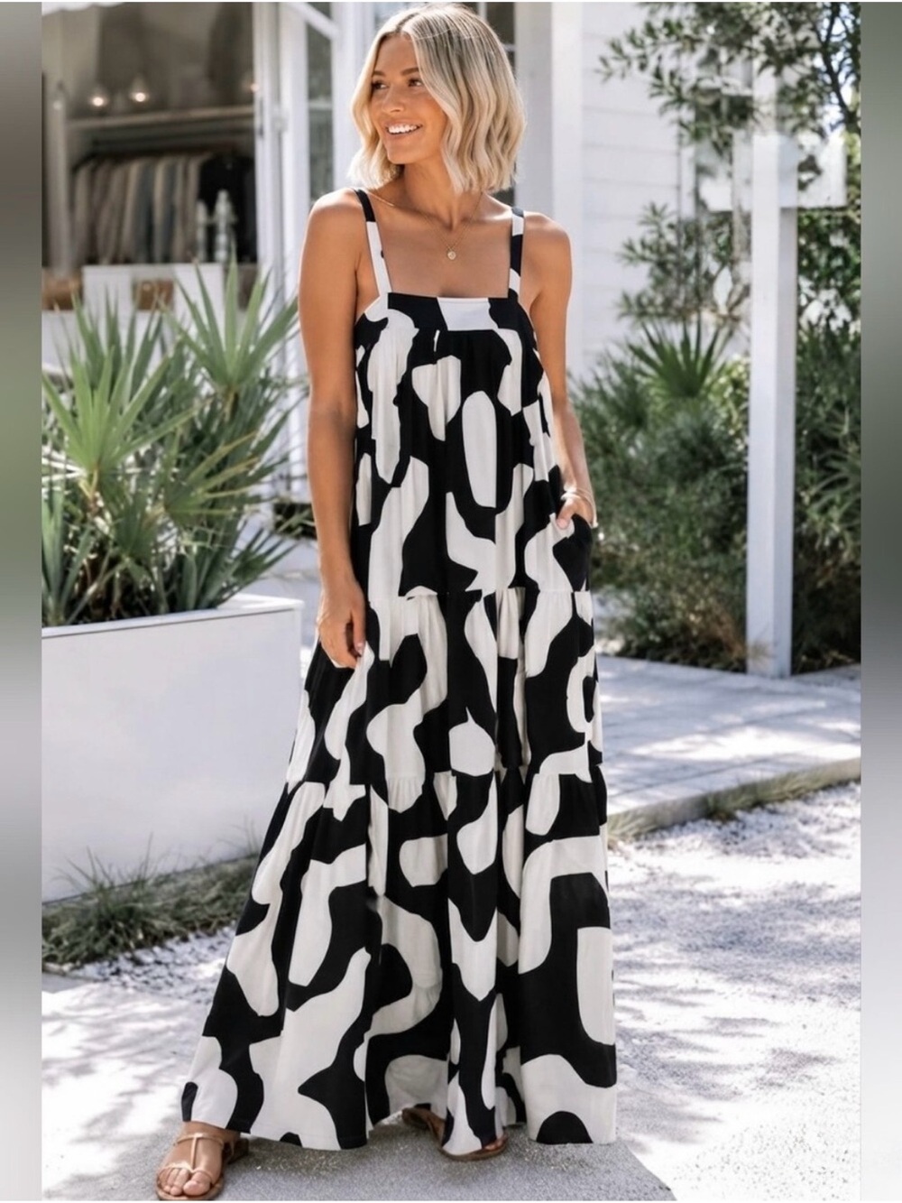 ATL Abel The Label Black White DRESS Women maxi sz SMALL